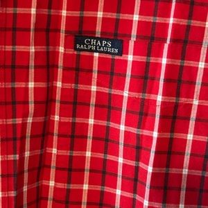 CHAPS Easy Care Plaid Short Sleeve Men’s Large‎ Pit to pit 24 Length 34